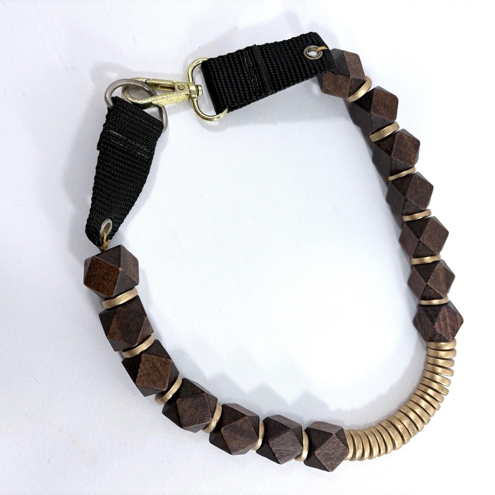 Hearne Dry Goods Co Necklace Brown Wood Geometric Brass Chunky Statement Boho